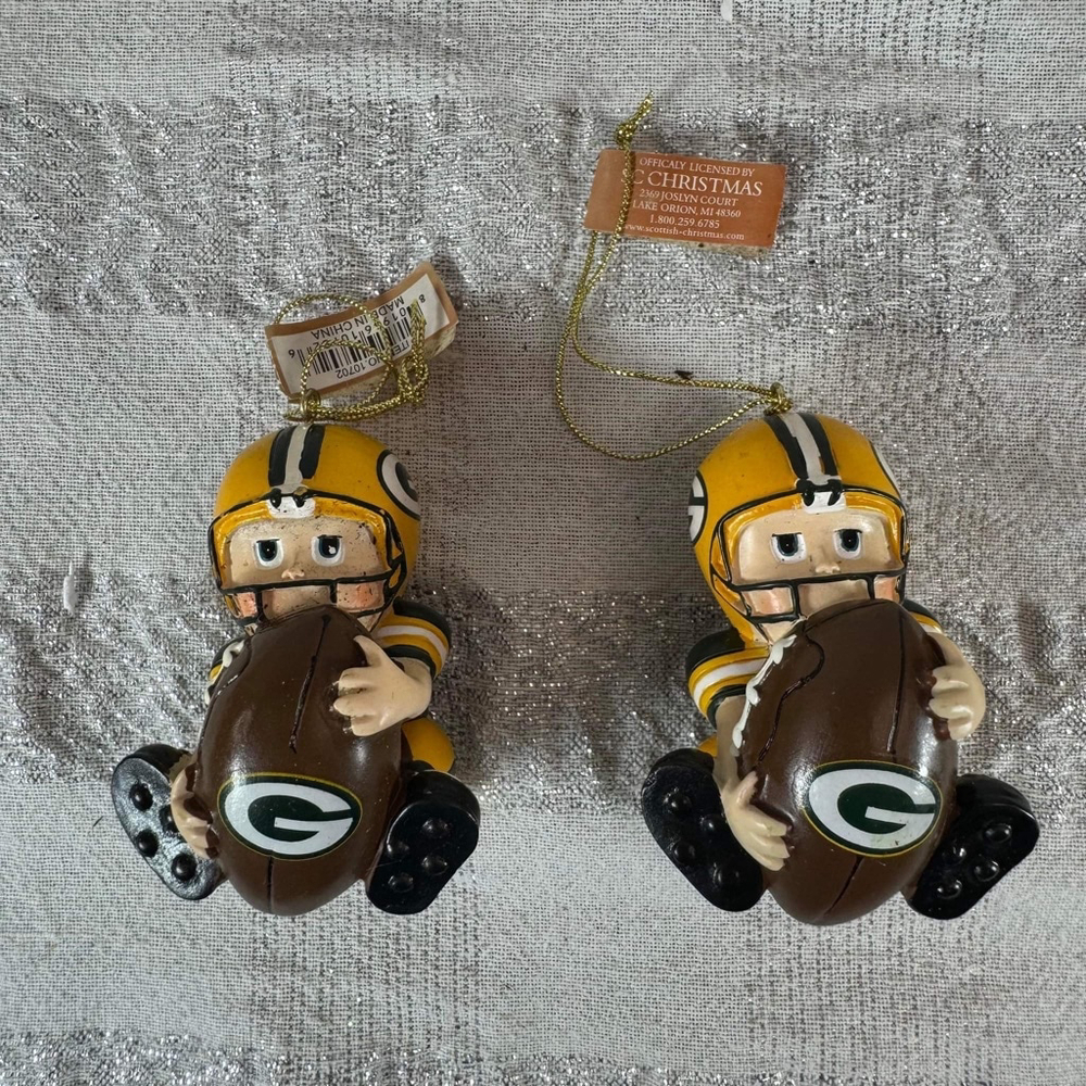 Green Bay Packers Football Ornaments Set of 2 SC Christmas Licensed 10702 NFL